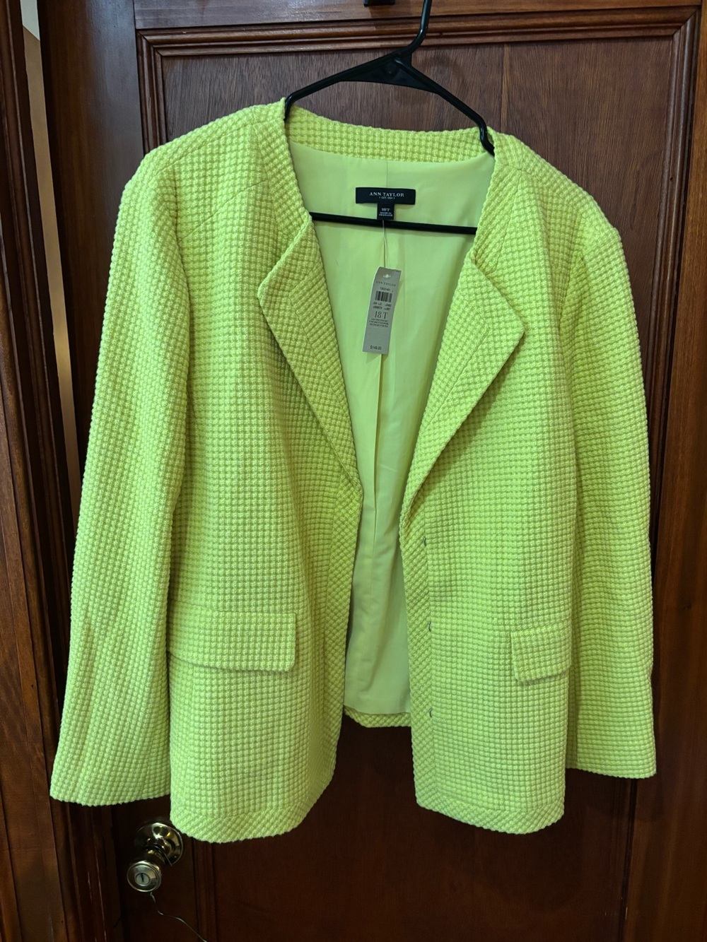 NWT Ann Taylor Chartreuse Lime Textured Knit Blazer Jacket Size 18T 18 Tall